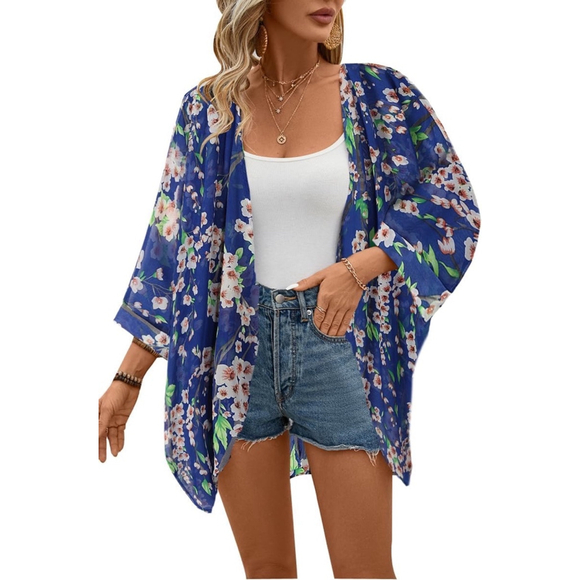 Unbranded Jackets & Blazers - B05-Women's Unbranded Blue Floral Kimono Cardigan Size L